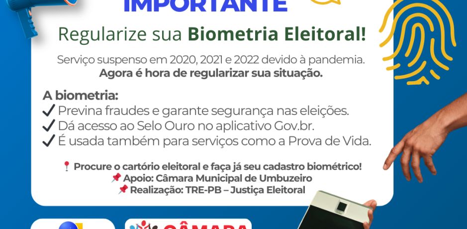 Câmara Municipal de Umbuzeiro apoia campanha do TRE-PB para regularização da biometria dos eleitores