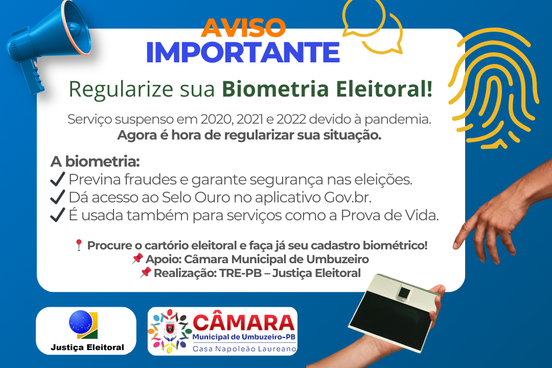 Câmara Municipal de Umbuzeiro apoia campanha do TRE-PB para regularização da biometria dos eleitores